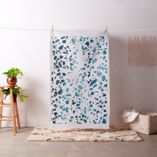 Tecido Abstrato Terrazzo Mosaico Marinho e padrão azul cl