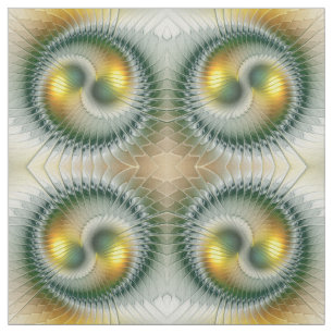 Tecido Abstrato Verde Yin Yang - Fractal Colorido