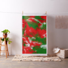 Tecido Abstrato vermelho, branco e verde