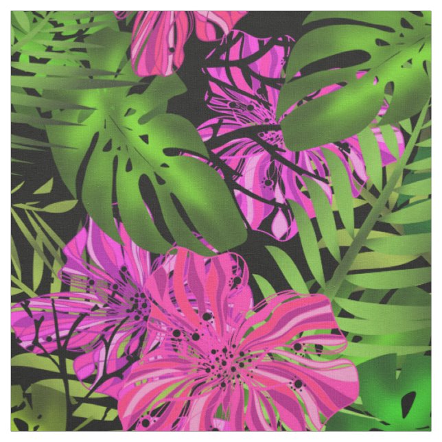 Tecido Absurdo exótico hibiscus monstera palm leav (Modelo)