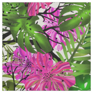 Tecido Absurdo exótico hibiscus monstera palm leav