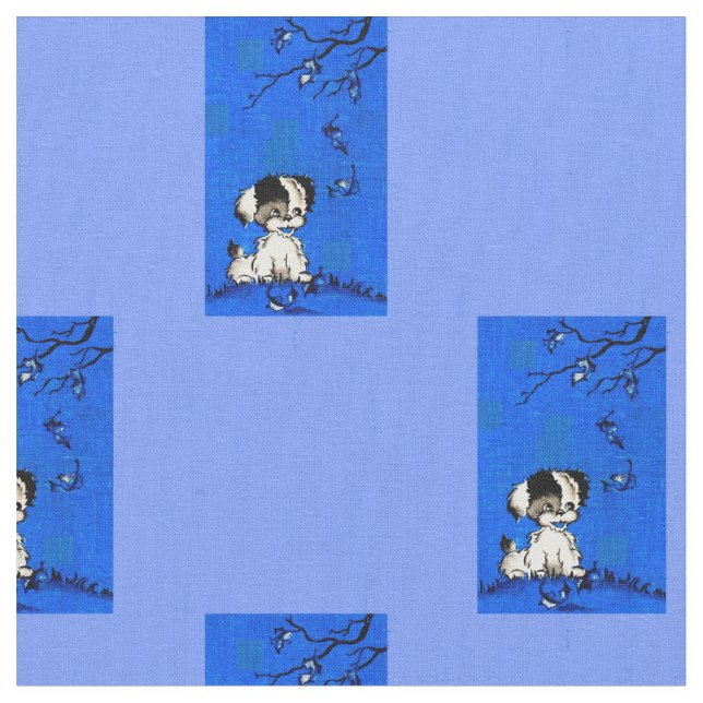Tecido adorável cachorrinho no impressão do outono (Detalhe)