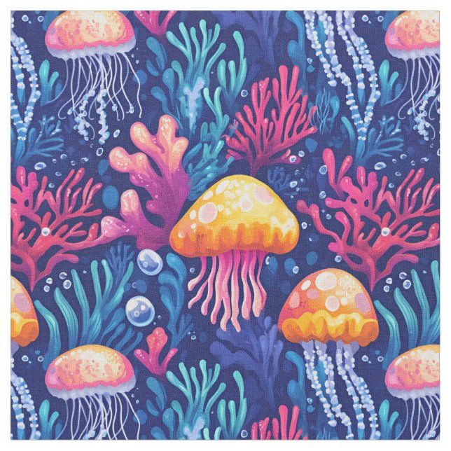 Tecido Água-vivas e recife de coral (Detalhe)
