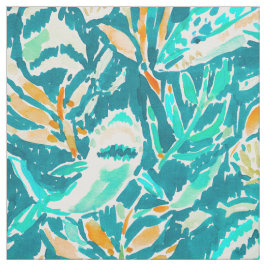 Tecido Aguarela da vida do oceano de água-marinha da