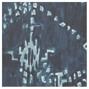 Tecido Aguarela tribal satélite de Ikat do índigo