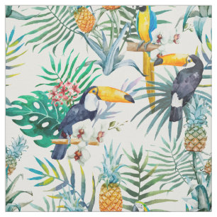 Tecido Aguarela tropical do pássaro do papagaio do