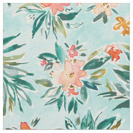 Tecido Aguarela tropical LEVADA do pêssego do Aqua floral