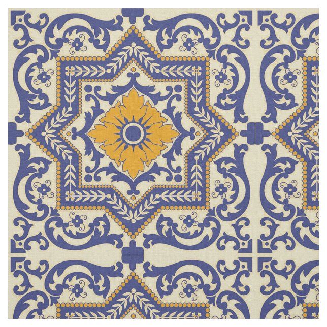Tecido alaranjado azul do estilo cerâmico de (Modelo)