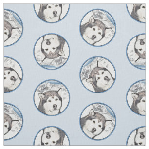 Tecido Alaskan Malamute pintura Mal Mally Sled Dog Art
