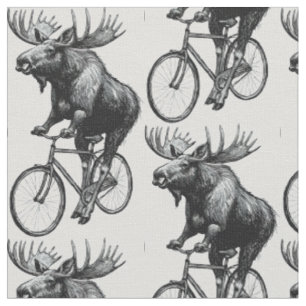 Tecido Alce Ciclista Vintage - Humor Animal Rústico