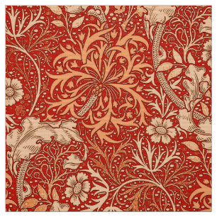Tecido Alga floral, laranja coral profunda de Nouveau da