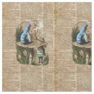 Tecido Alice, cogumelo e Jin, arte do dicionário do