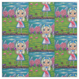 Tecido Alice na menina grande do olho do Croquet do