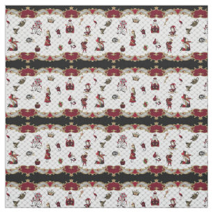 Tecido Alice no País das Maravilhas em Branco/Crimson