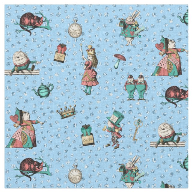 Tecido Alice no País das Maravilhas em coral/turquesa e b (Detalhe)