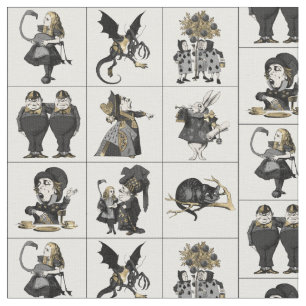 Tecido Alice no País das Maravilhas em Preto/Dourado na
