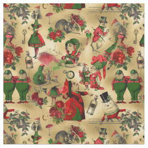 Tecido Alice no País das Maravilhas Natal vintage folha