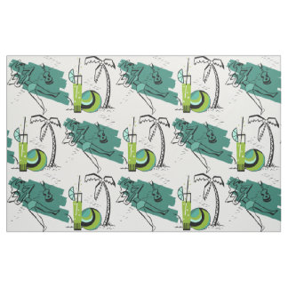 Tecido ALOHA: GRÁFICO RETRO BEACH em AQUA e VERDE