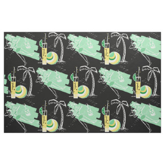 Tecido ALOHA: GRÁFICO RETRO BEACH em VERDE e AMARELO