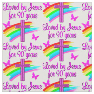 TECIDO AMADO POR JESUS POR 90 ANOS PINK CROSS E RAINBOW
