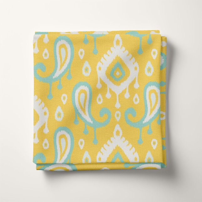Tecido Amarelo Aqua e Mint Ikat Paisley (Criador carregado)