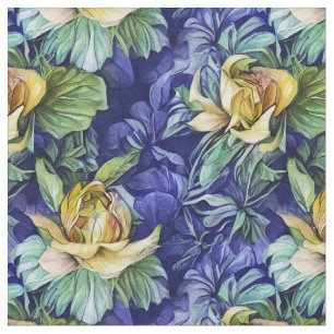 Tecido Amarelo e Azul Floral