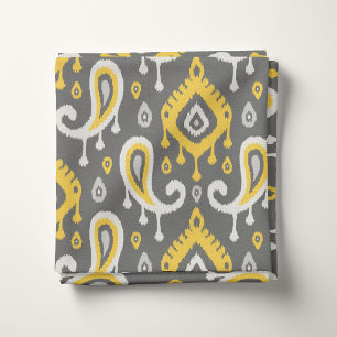 Tecido Amarelo e Cinza Ikat Paisley