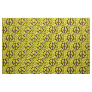 Tecido amarelo groovy do teste padrão do símbolo de paz