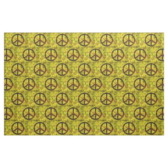 Tecido amarelo groovy do teste padrão do símbolo de paz (Fat Quarter)