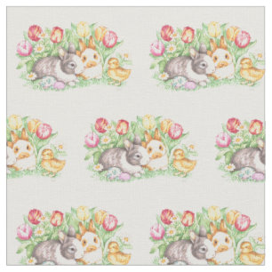 Tecido Amigos do coelhinho da Páscoa do vintage