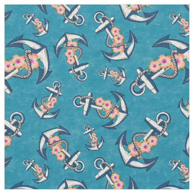Tecido Anchor Floral Náutico em Azul (Detalhe)