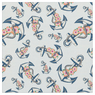 Tecido Anchor Floral Náutico no Azul Claro