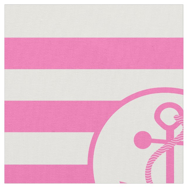 Tecido Âncora Náutica Rosa-Quente com Stripes (Detalhe)