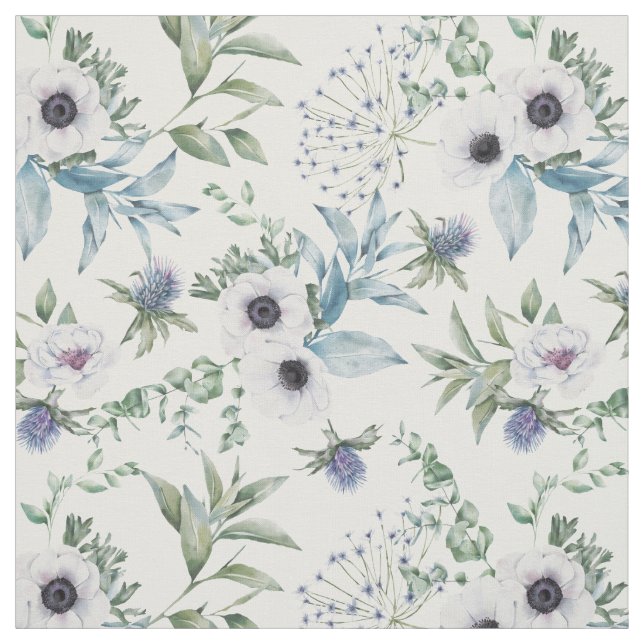 Tecido Anêmona Cardo Branco Floral Botânico (Modelo)