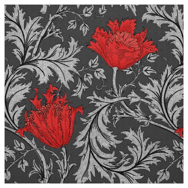 Tecido Anêmona, cinzas/cinza e vermelho de William Morris (Modelo)