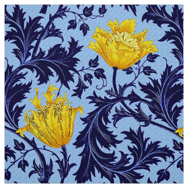 Tecido Anêmona de William Morris, marinho e amarelo da (Modelo)