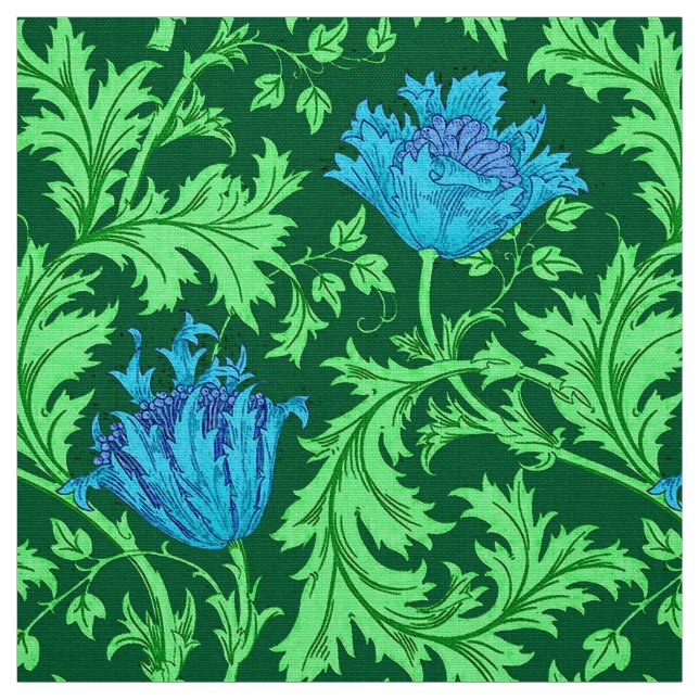 Tecido Anêmona de William Morris, verde esmeralda e azul (Modelo)