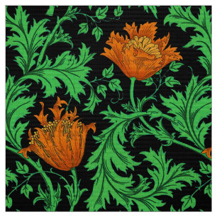 Tecido Anêmona, laranja, verde e preto de William Morris