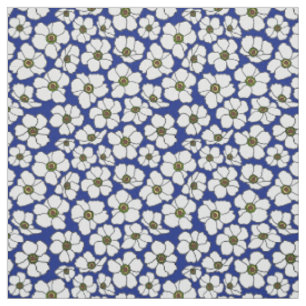 Tecido Anêmonas Brancas em Azul