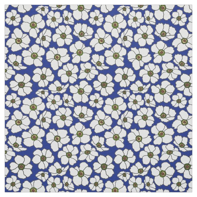 Tecido Anêmonas Brancas em Azul (Modelo)