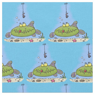 Tecido Animação de peixe verde esfomeado e gordo