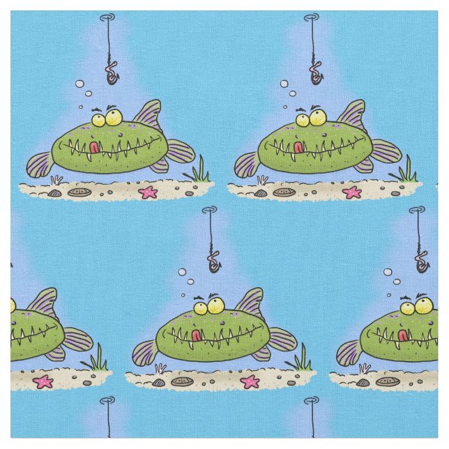 Tecido Animação de peixe verde esfomeado e gordo (Detalhe)