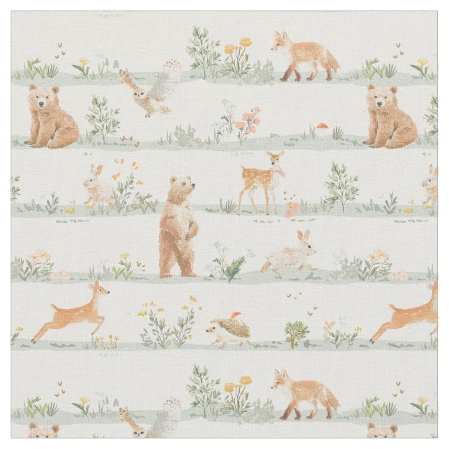 Tecido Animais da floresta minimal suave natureza selvage (Detalhe)