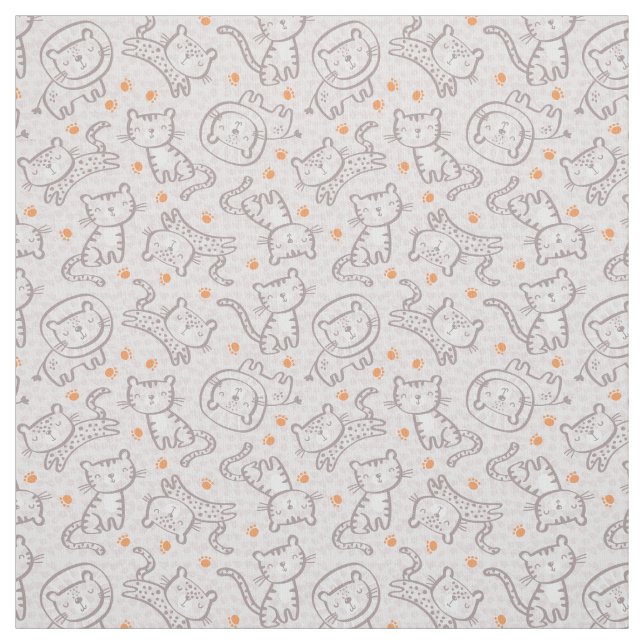 Tecido Animais da Selva Curiosos com pegadas laranja (Modelo)