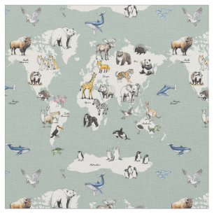 Tecido animais do mapa berçário do mundo - menta