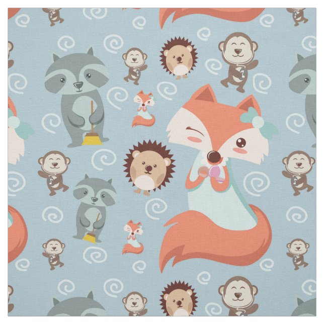 Tecido Animais lindos e lindos da floresta de raposa (Modelo)