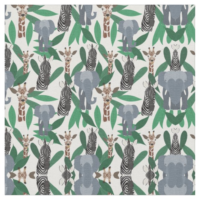 Tecido Animais Safari do Elefante Girafa-Zebra Selva (Detalhe)
