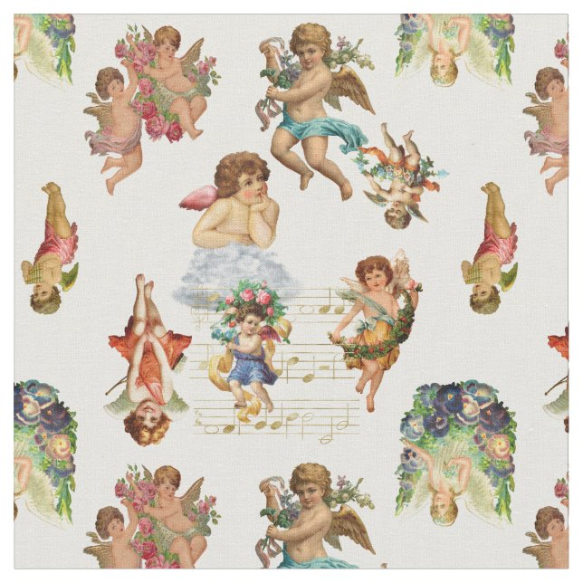 Tecido anjo cherub antigo vitoriano celestial (Detalhe)