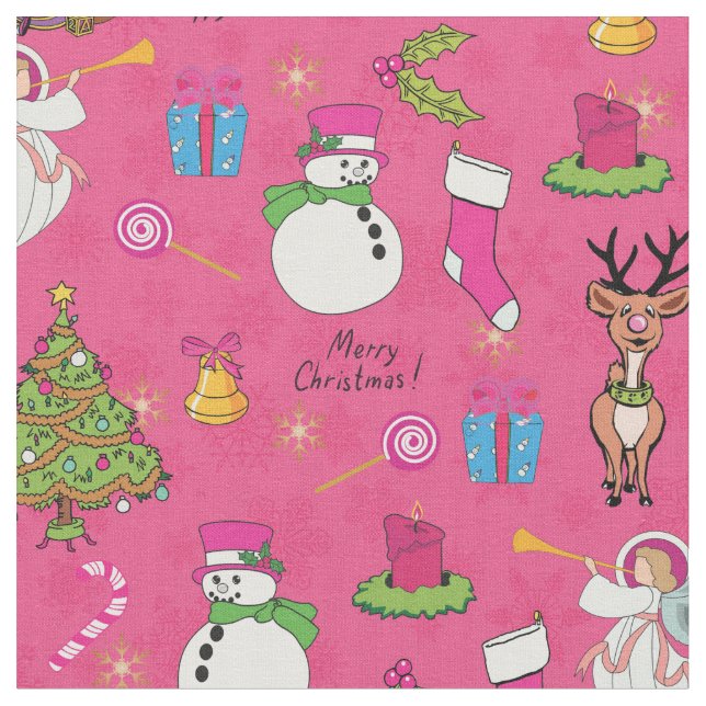 Tecido Anjo de Natal, veado e boneco de neve (Detalhe)