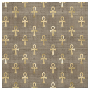 Tecido Ankh Dourado egípcio em Brown